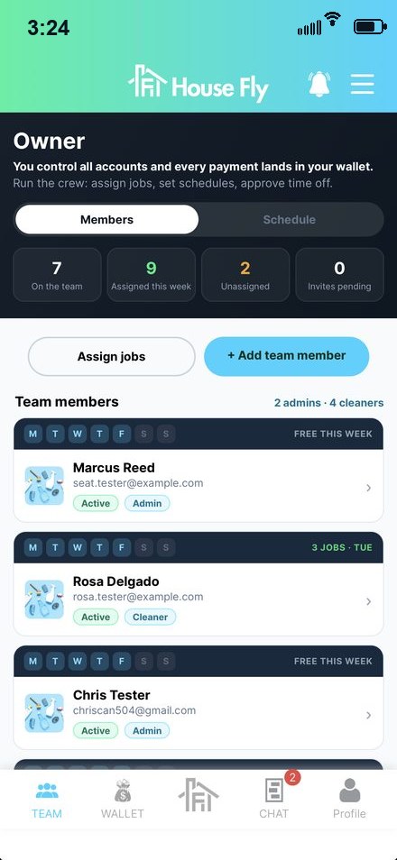 App House Fly Pro: agrega tu equipo, asigna trabajos y administra a todos desde un solo panel