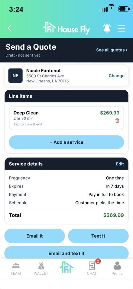 App House Fly Pro: importa tu lista de clientes y envía una cotización personalizada que tu cliente reserva y paga en un toque