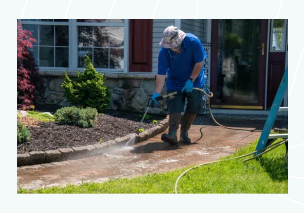 Pressure washing driveway and walkway