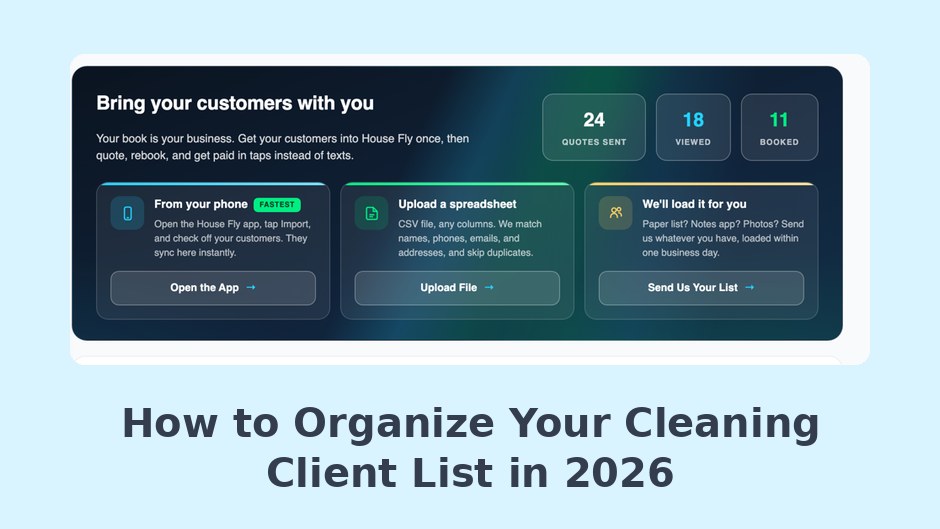 House Fly Pro screen for bringing your existing customer list into the dashboard