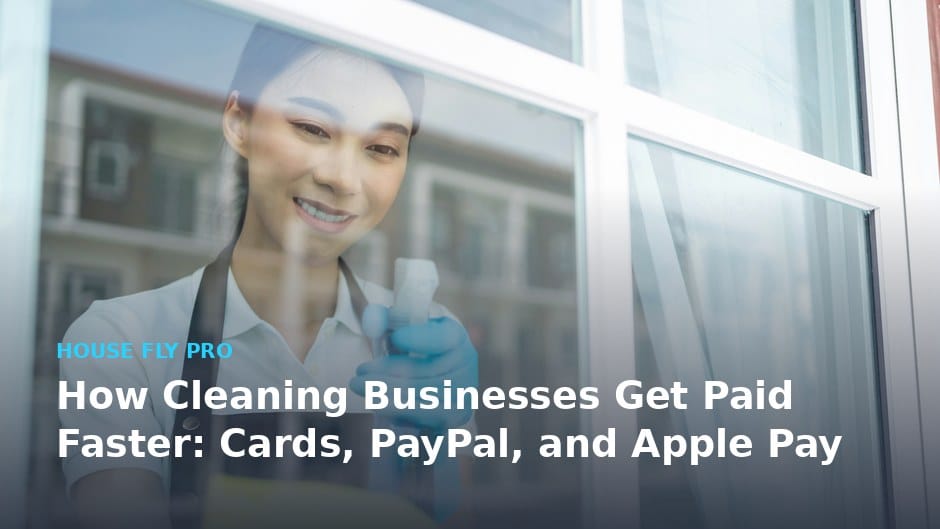 Cleaner washing a window with the title How Cleaning Businesses Get Paid Faster