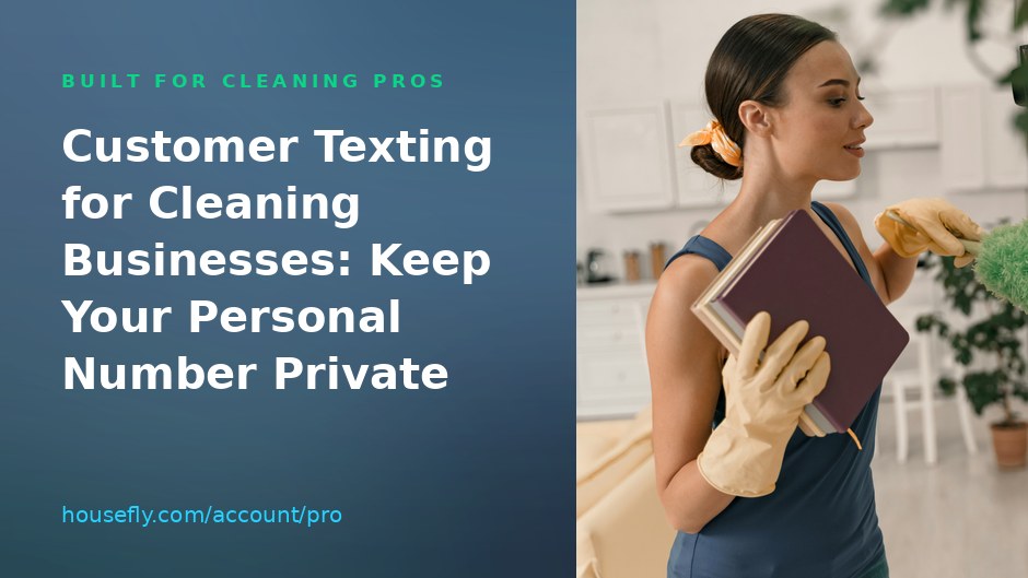 Cleaner dusting a shelf next to the title Customer Texting for Cleaning Businesses